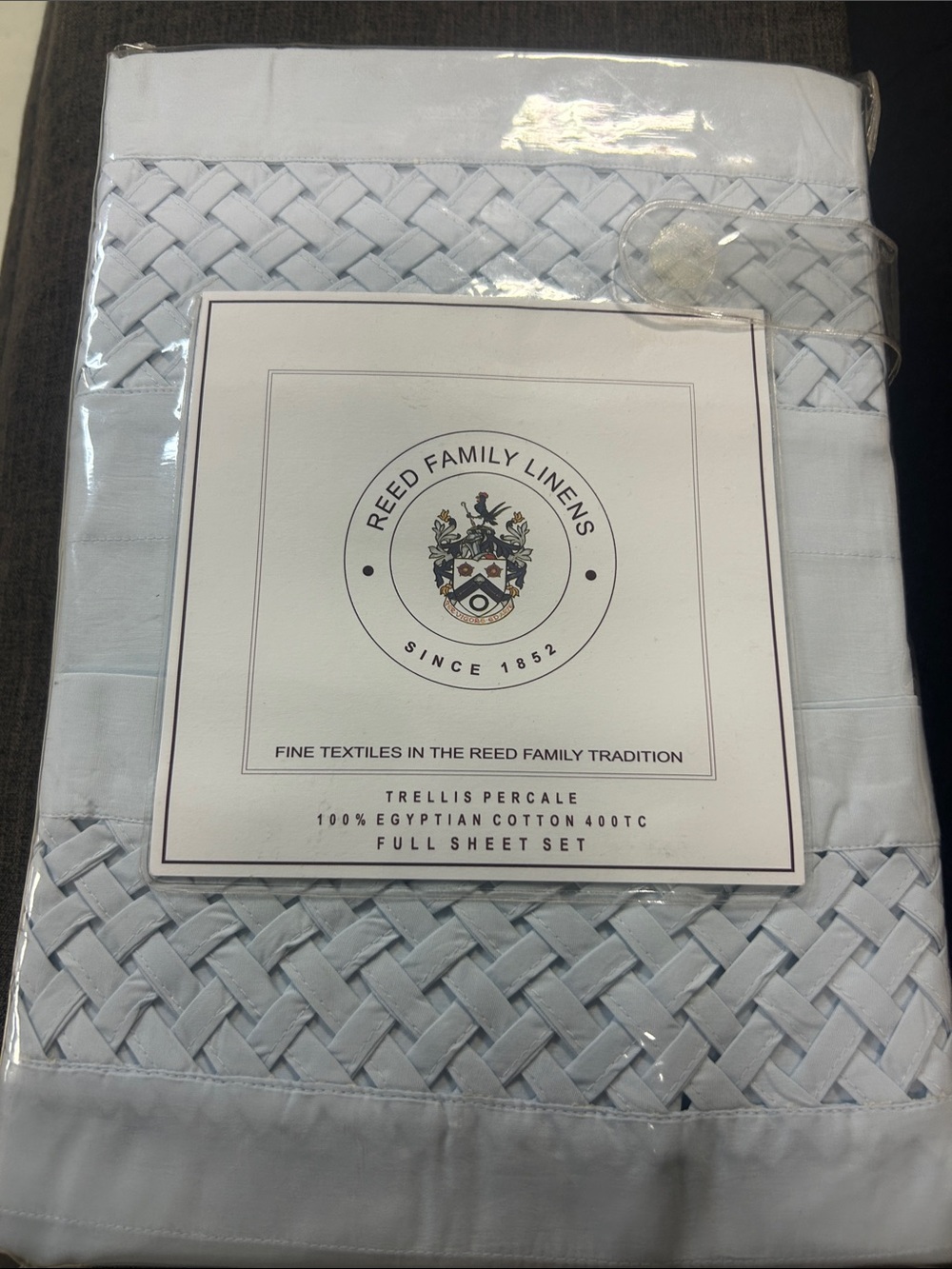 White Trellis Percale Full Sheet Set